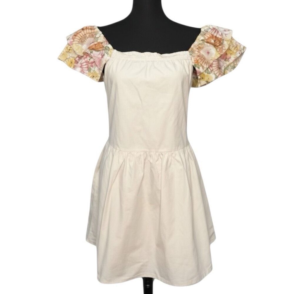 BiBi Floral Print Flutter Sleeve Babydoll Mini Dress Size XL NWT - Picture 12 of 14